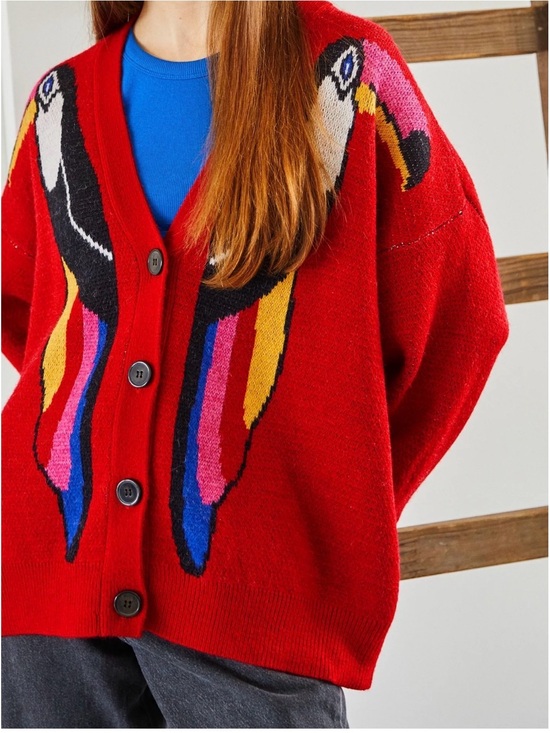 FARM Rio Sweaters - FARM Rio Toucan red cardigan Size M.
